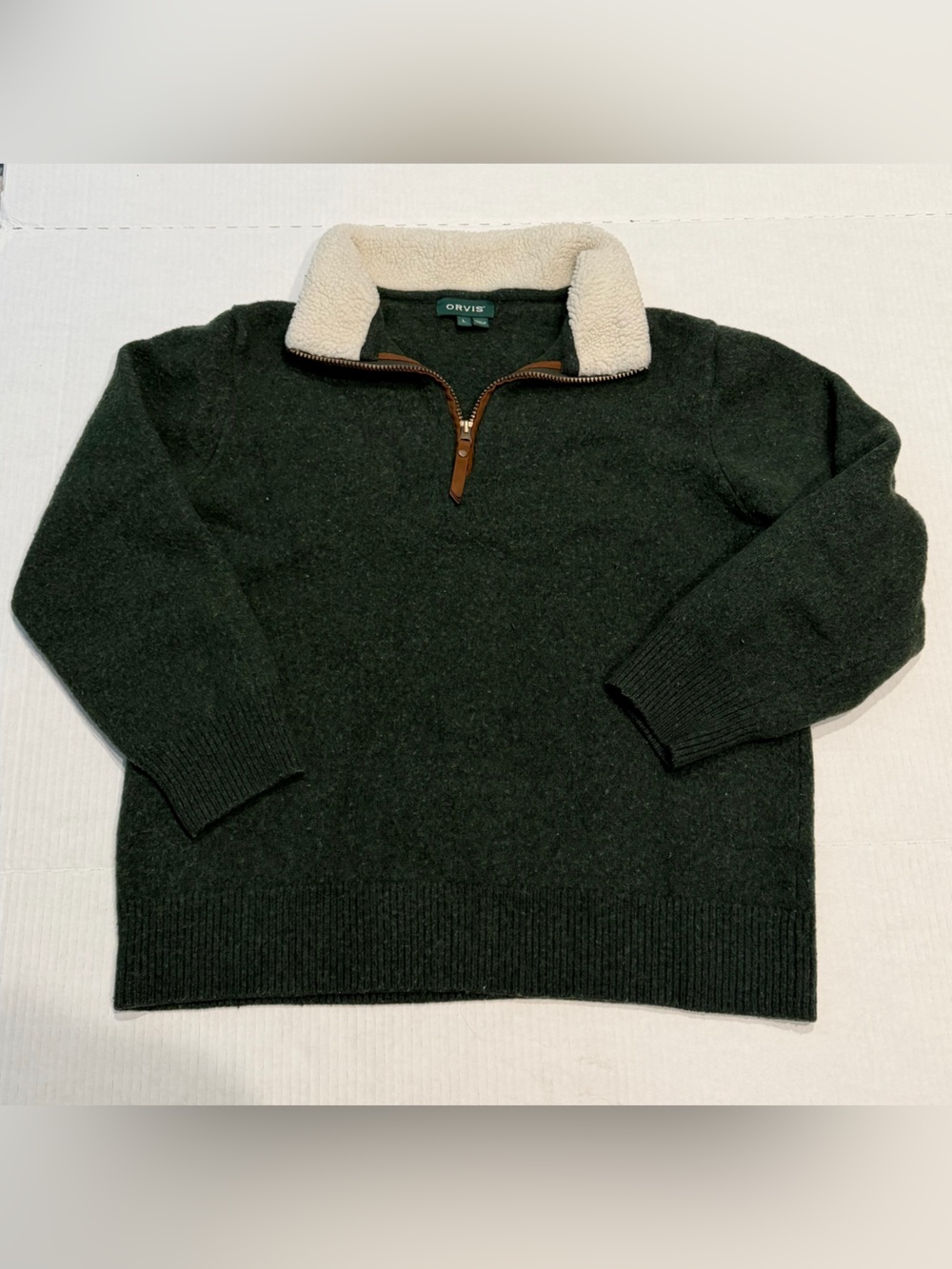 Orvis Dark Green Zip-Up Sherpa Collar Sweater